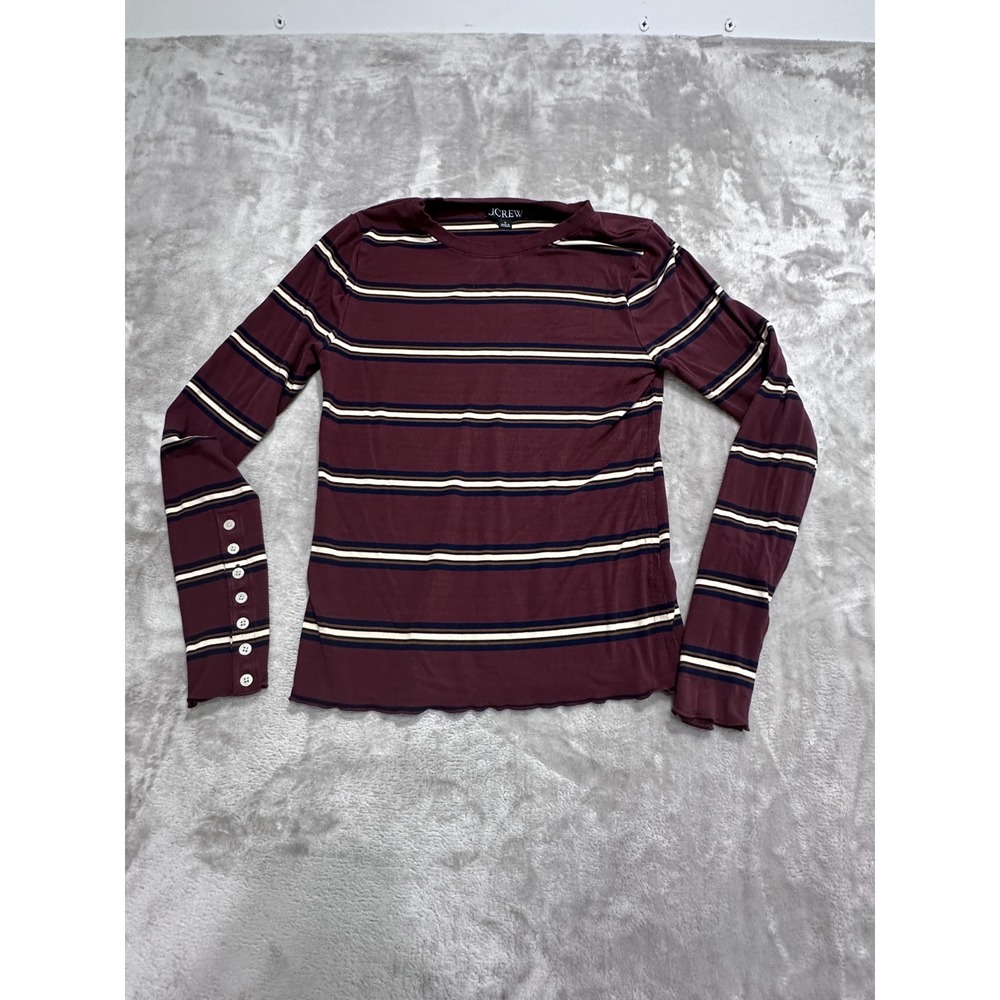 J Crew Pullover Top Womens Size Small Multicolor Striped Long Sleeve Stretch EUC
